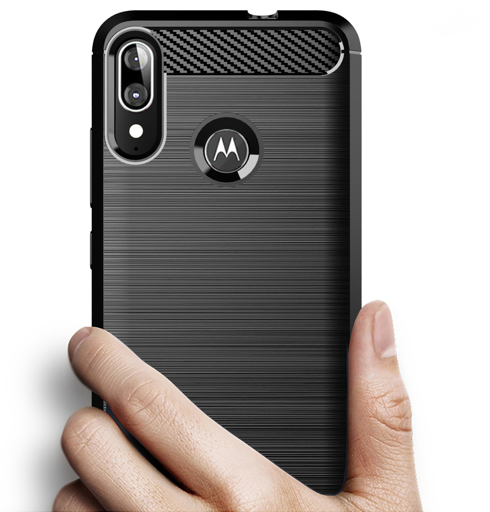 Чехол для Motorola Moto E6S (E6 Plus) цвет Black (черный), серия Carbon от Caseport