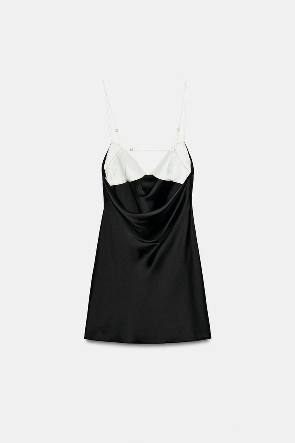 ZARA КОМБИНИРОВАННОЕ АТЛАСНОЕ МИНИ-ПЛАТЬЕ, ЧЕРНЫЙ