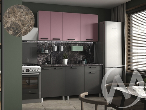 Кухня Кьяра 1.6м (корпус белый/карбон сакура; карбон вулкан) 38мм королевский опал