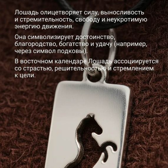 Подвеска Лошадь в прямоугольнике - кулон из серебра 925 пробы, фото 4