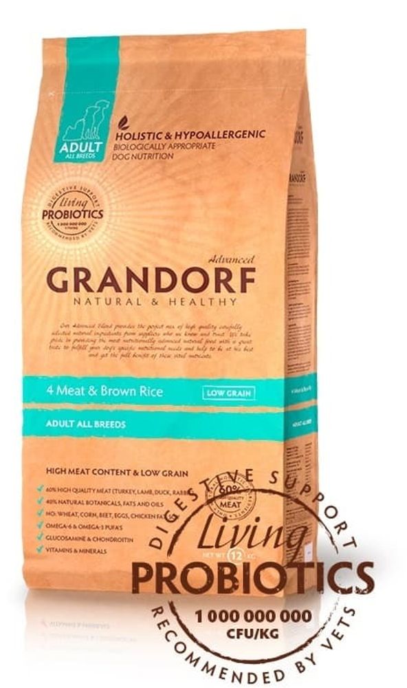 *GRANDORF DOG 4 Meat&amp;Rice PROBIOTIC ALL BREEDS (4 мяса с рисом и пробиотиками для всех пород) 12 кг.