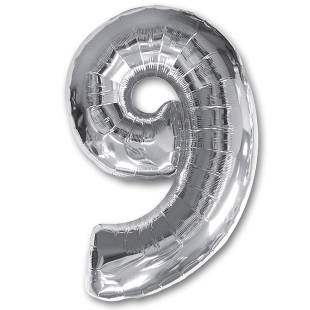 Шар фольгированный Цифра 9 85 см (Серебряный)