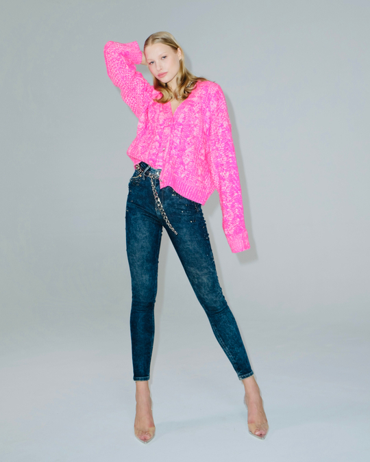 Джинсы с высокой посадкой с камнями на карманах