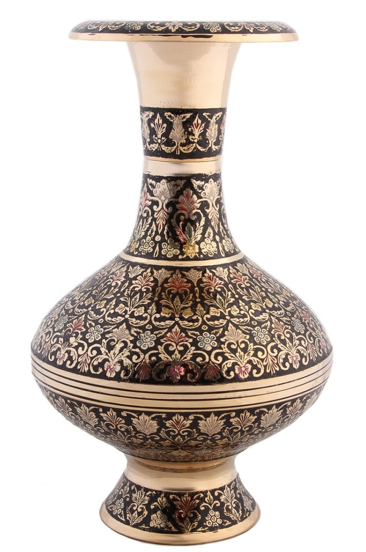 Ваза Разборная из 2-х частей (Тадж) цвет золото, эмаль черная, металл латунь 27x16 см.