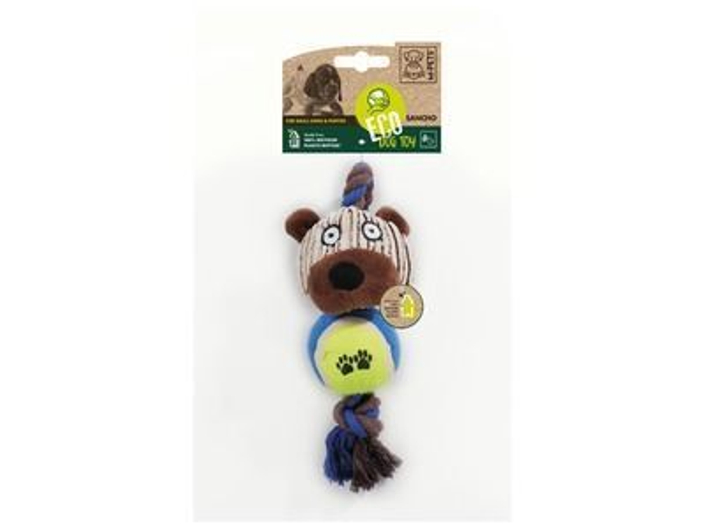 M-PETS Игрушка мягкая для собак Медведь Санчо с с канатом и мячиком, 24 см