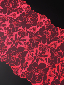 Вышивка на сетке розово-красная неэластичная ширина 22 см