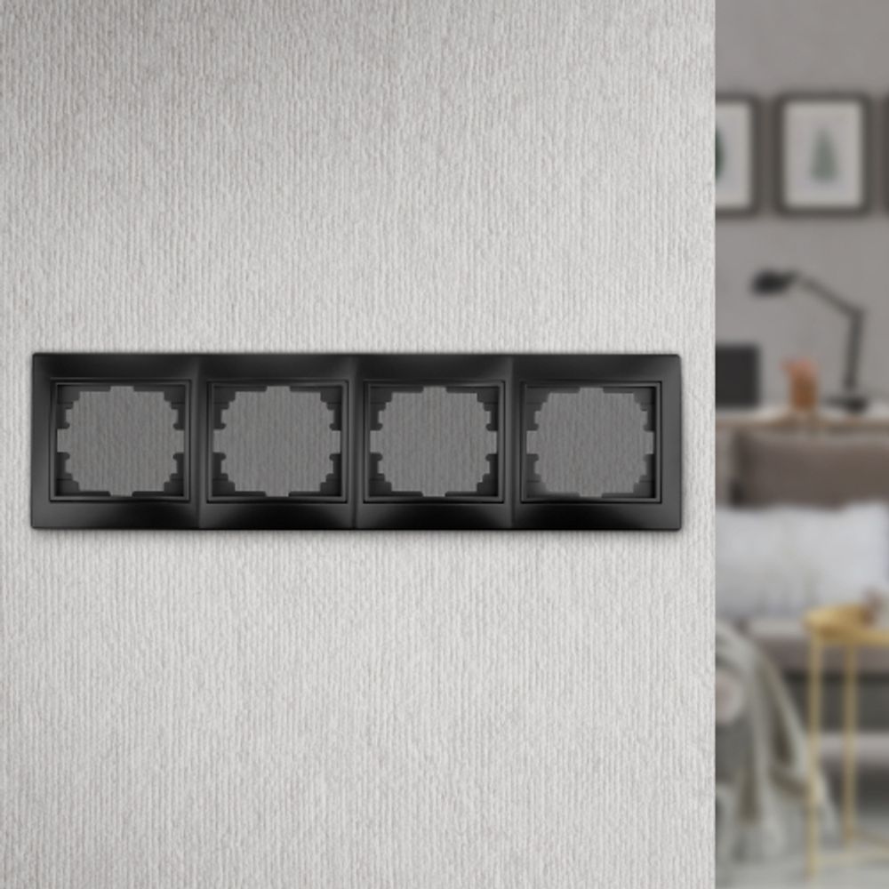 Рамка для розеток и выключателей Intro Plano 1-504-05 на 4 поста горизонтальная, СУ, антрацит