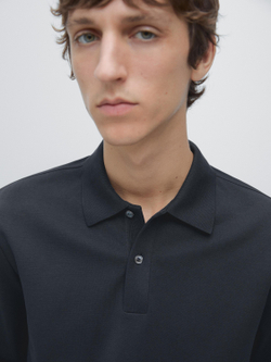 Massimo Dutti Поло с длинными рукавами и деталями в рубчик, темно-синий