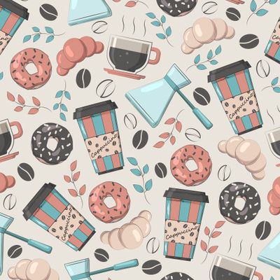 Кофе, пончик, круассан