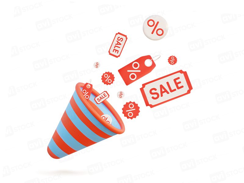 Воронка продаж с иконками скидок и распродажи