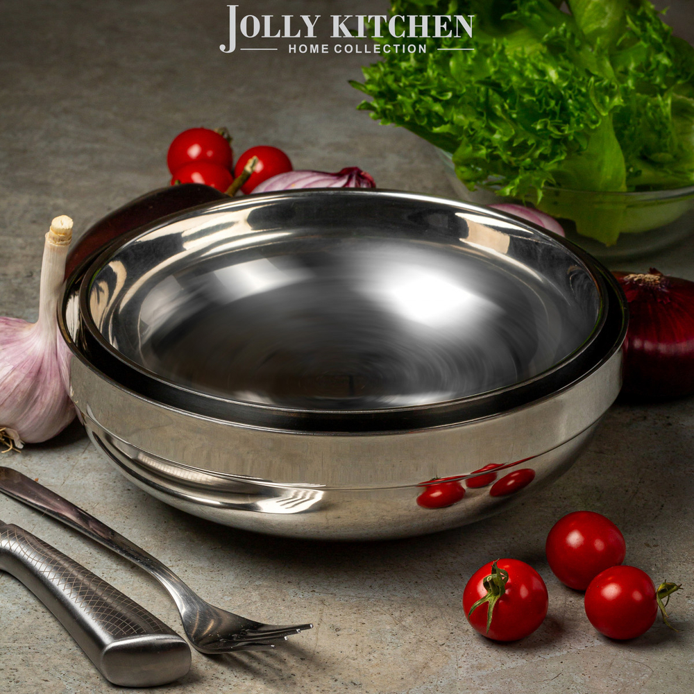 Миска Jolly Kitchen нержавеющая сталь, двойные стенки, глянцевая, 19,5 см