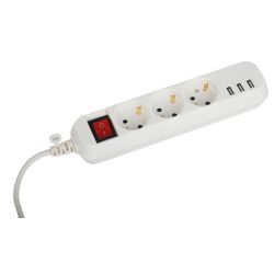 Удлинитель электрический ЭРА U-3es-3m-USB c заземлением с выключателем 3 розетки + 3xUSBA 3м 10А