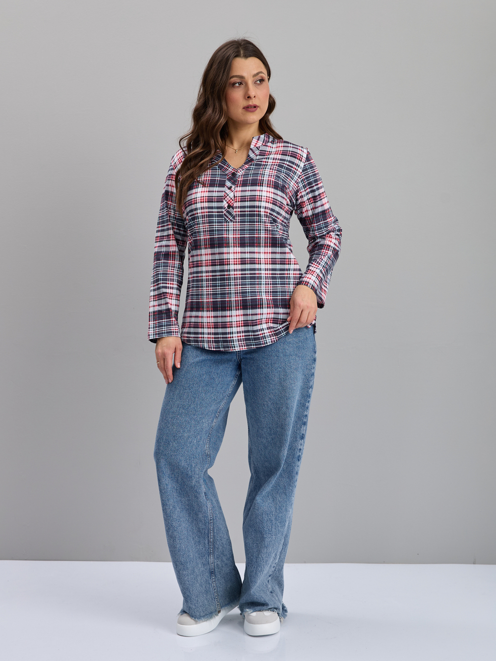 Блузка БЛ-22/клеткасерая-краснобелая