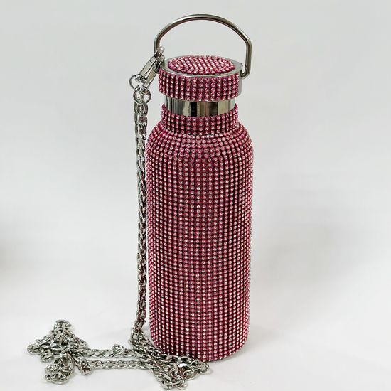 Термос-бутылка со стразами, цвет розовый, 500 мл