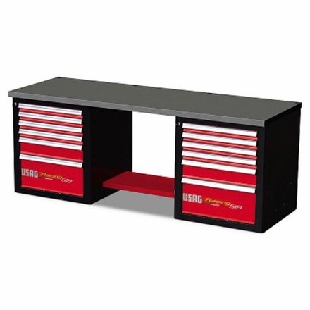 519 RD2 H1 Верстак двухтумбовый низкий, столешница из стали, красно-черный, USAG (Италия)