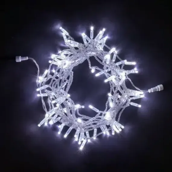 Светодиодная гирлянда с колпачком 100 холодных белых LED ламп 10 м., 24В., прозрачный провод ПВХ, IP65, LTC (PST100CAP-10-1W)