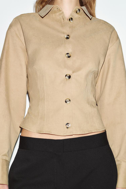 ZARA ПРИТАЛЕННАЯ РУБАШКА ИЗ МЯГКОЙ ТКАНИ, РЫЖЕВАТО-КОРИЧНЕВЫЙ