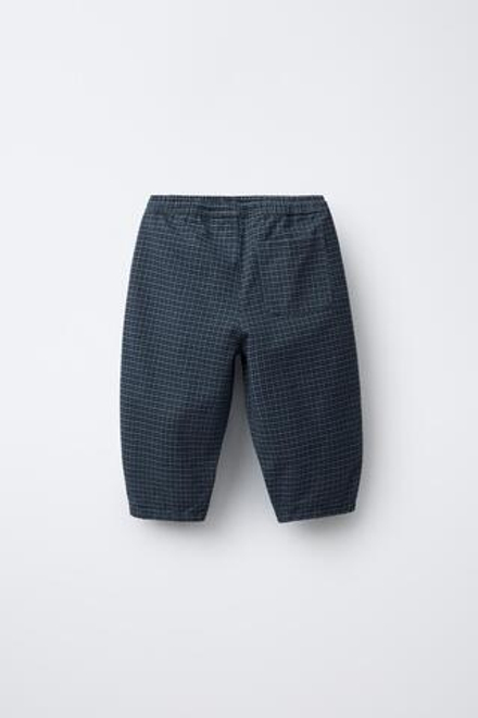 ZARA ТЕПЛЫЕ БРЮКИ BAGGY В КЛЕТКУ, СИНИЙ