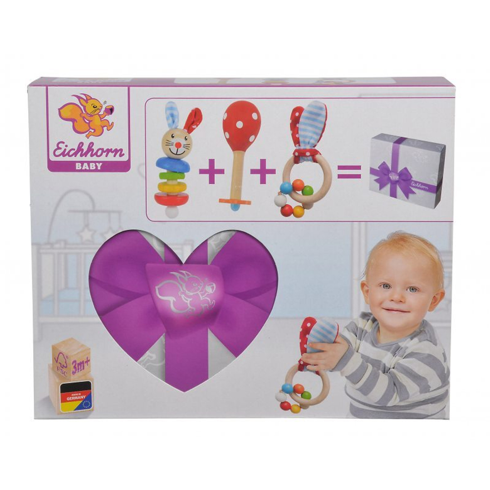 Eichhorn BABY - Подарочный набор для новорожденного Маракас + Зайка + Погремушка 7045