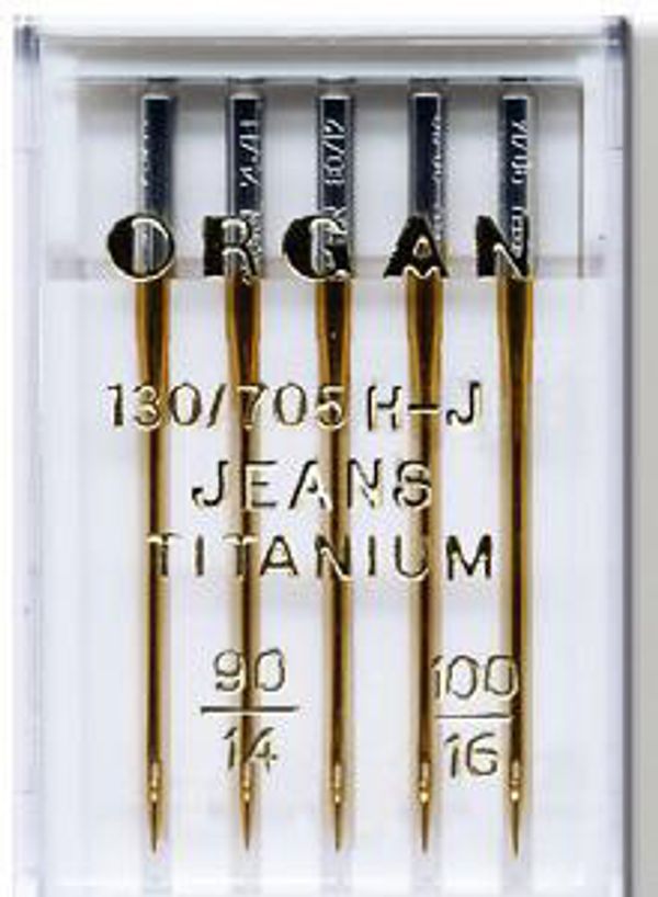 Иглы для швейных машин для джинсы 130/705 H-J, №90-100, Titanium, 5 игл, в пенале, 5524600, ORGAN