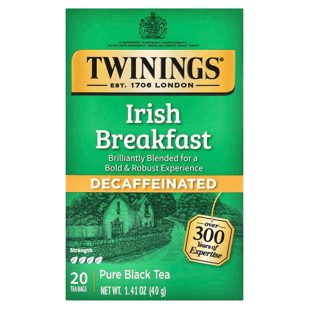Twinings, Чистый черный чай, ирландский завтрак, без кофеина, 20 чайных пакетиков, 40 г (1,41 унции)