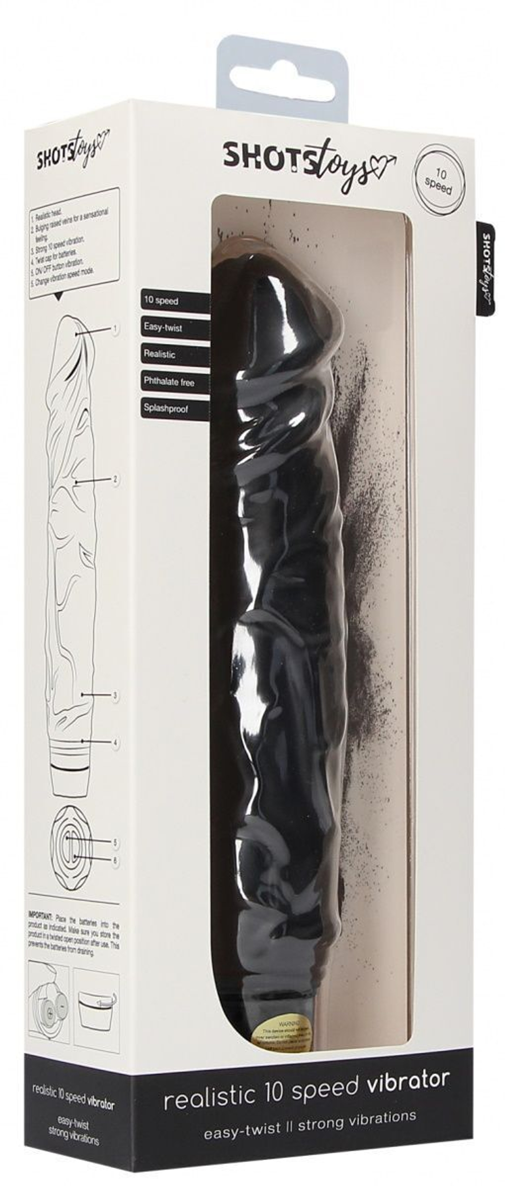 Черный вибромассажер Realisic 10 speed Vibrator - 24 см. (Цвет: черный)