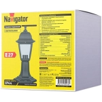 Светильник уличный Navigator 80 468, 4 грани, цоколь E27, IP44, на постаменте, черный
