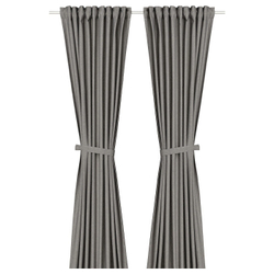 IKEA LENDA  (ИКЕА ЛЕНДА)  -  Штора с креплением, 2 шт, на ленте/темно-серый, 140x300 см