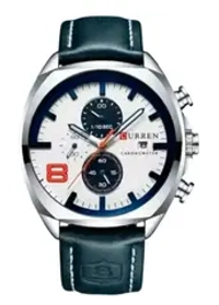Часы наручные кварцевые CURREN на кожаном ремешке, серебристый/синий W8490-02