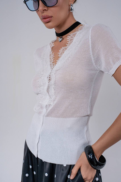 Блуза тонкой ручной вязки с итальянским кружевом