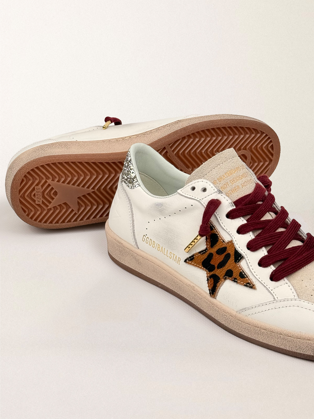 Ball Star with leopard-print pony skin star and silver glitter heel tab