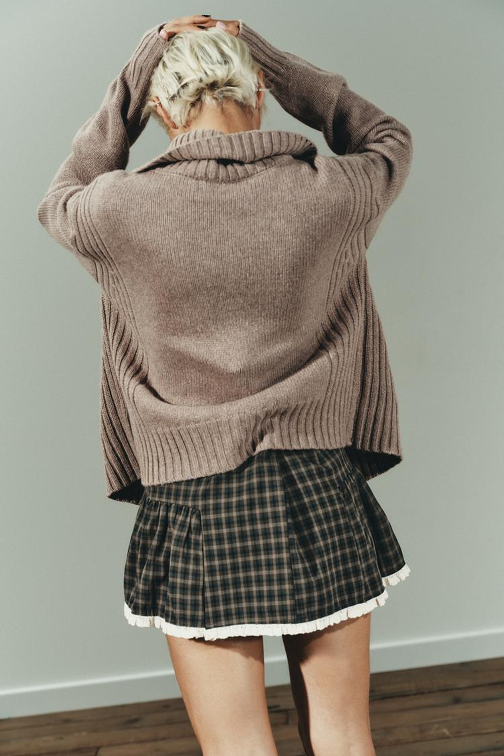 ZARА ВЯЗАНЫЙ КАРДИГАН С ОТДЕЛКОЙ В РУБЧИК, ТЕМНЫЙ БЕЖЕВО-КОРИЧНЕВЫЙ