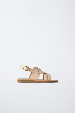 ZARA САНДАЛИИ С ДЕТАЛЬЮ "ЗВЕЗДА", ПЕСОЧНО-КОРИЧНЕВЫЙ