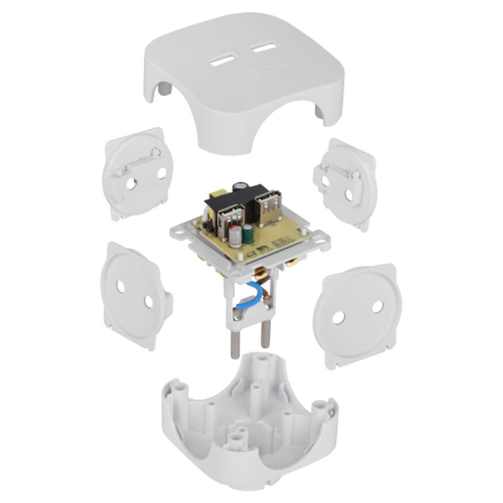 Разветвитель электрический ЭРА SP-4-USB-W на 4 розетки + 2xUSB 2400mA без заземления 10А белый