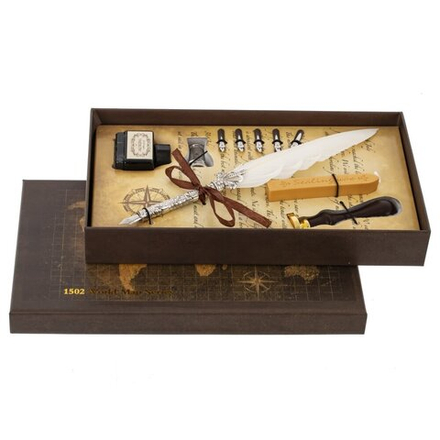 GAEM Набор подарочный: ручка перьевая, 5 наконечников, чернильница, воск, печать, держатель, L26 W15 H4 с