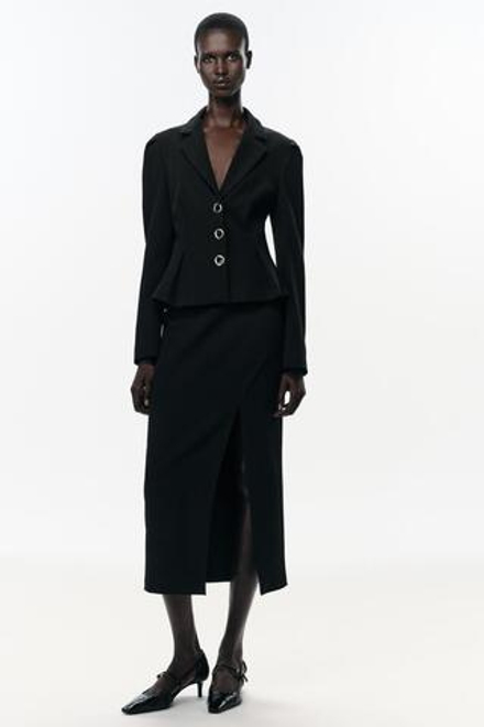 ZARA ЮБКА-КАРАНДАШ МИДИ С РАЗРЕЗОМ, ЧЕРНЫЙ