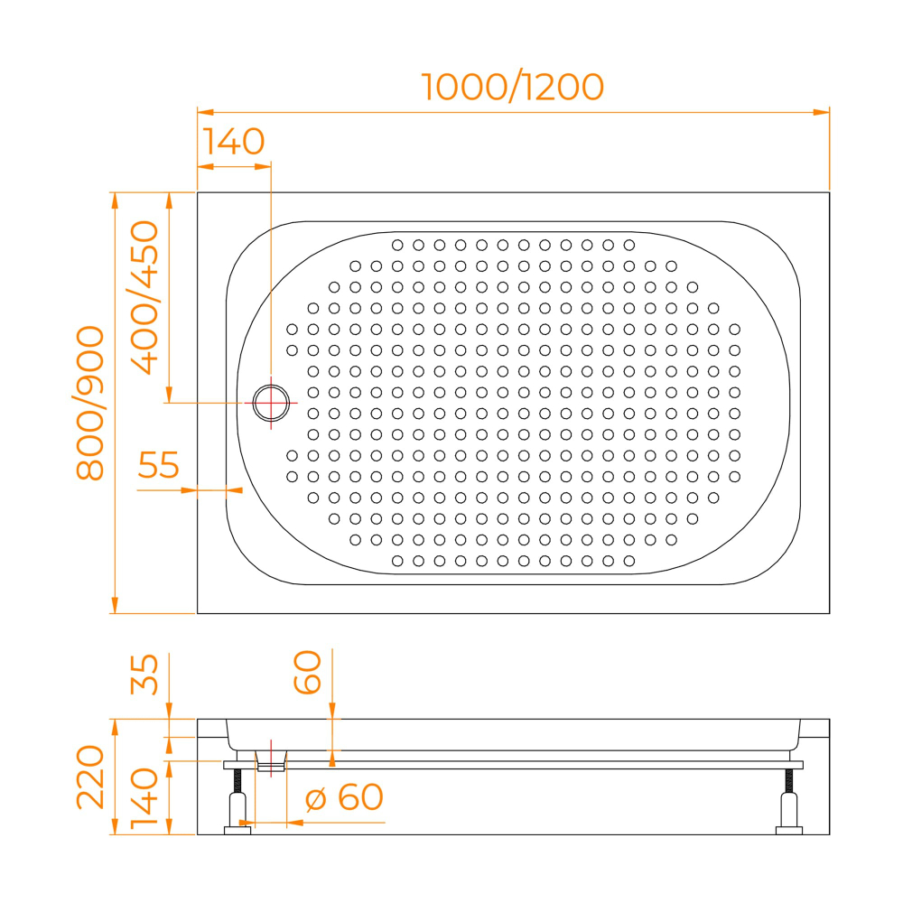Душевой поддон прямоугольный RGW LUX/TN (900x1200)