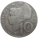 10 шиллингов 1958 г. Австрия VF. Серебро