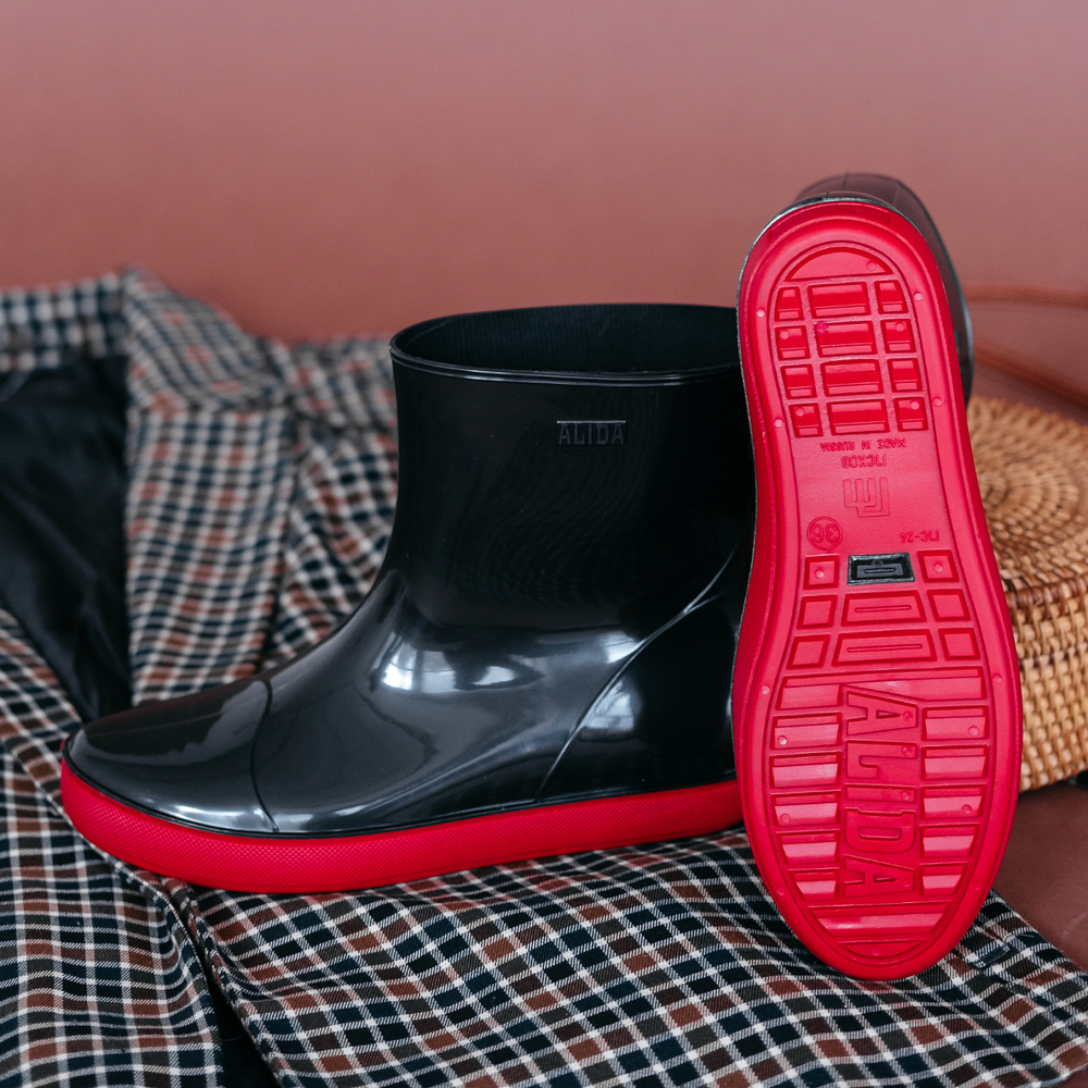 Полусапожки женские утепленные из ПВХ Nordman Alida ПС-24 УФ (флис), Черные с красной подошвой