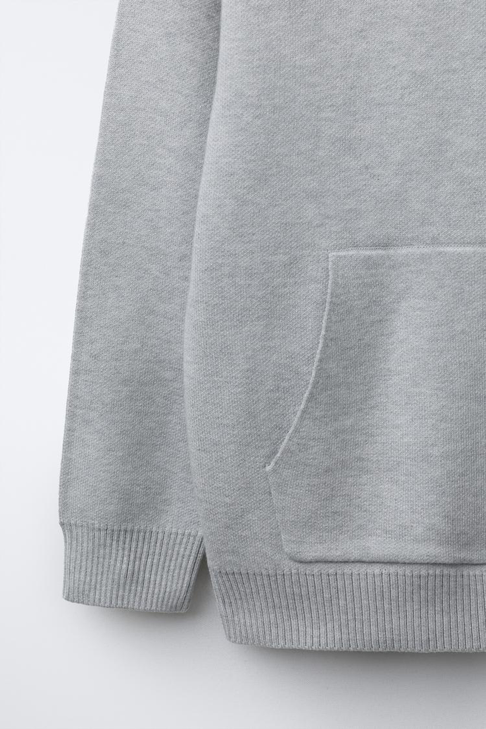 ZARA МЯГКИЙ ТРИКОТАЖНЫЙ СВИТЕР С КАПЮШОНОМ, ЖЕМЧУЖНО-СЕРЫЙ