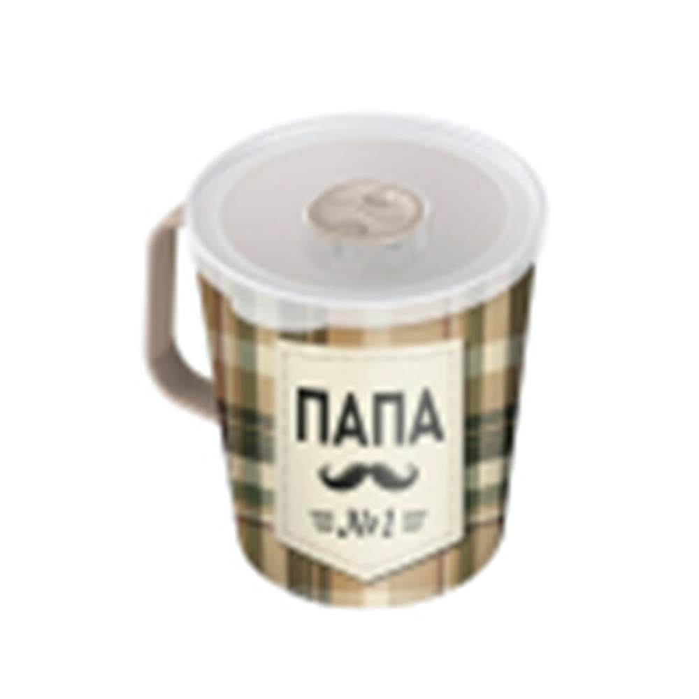 Контейнер-кружка 0,75л с крышкой с декором (светло-бежевый)