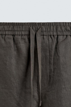 ZARA БРЮКИ RELAXED FIT ИЗ 100% ЛЬНА, ТЕМНО-ЗЕЛЕНЫЙ