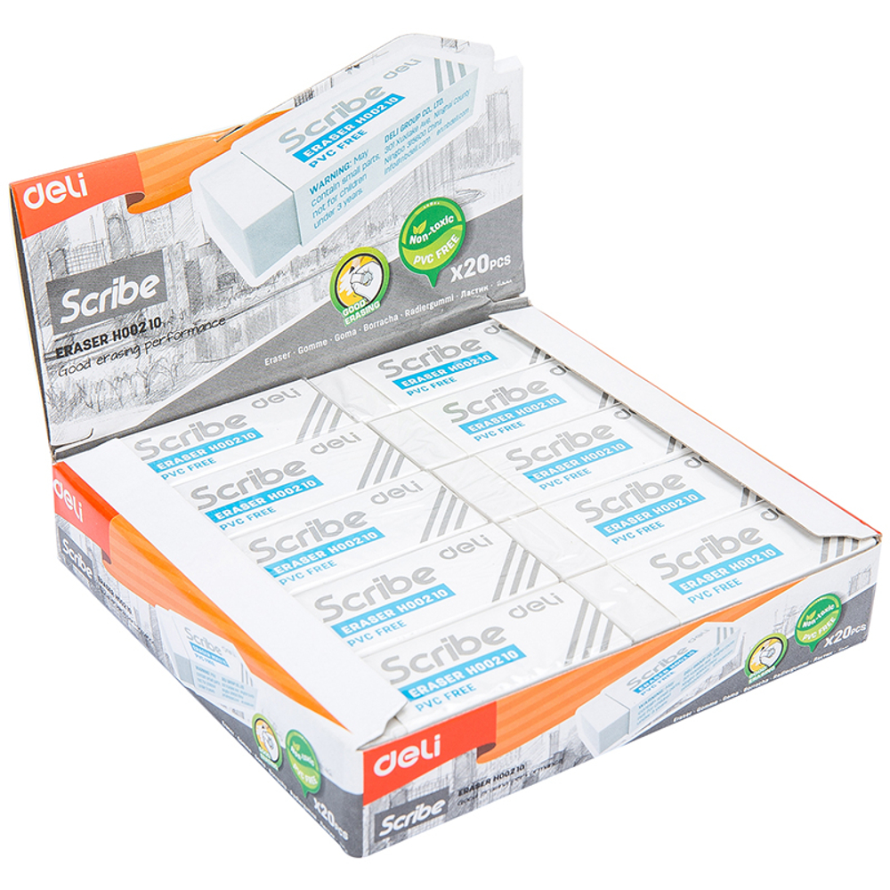 Ластик DELI "Scribe", прямоугольный, белый (54х20х10 мм)