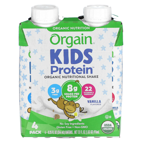 Orgain, Kids Protein, органический питательный коктейль, ваниль, 4 пакетика, по 244 мл (8,25 жидк. унц.)