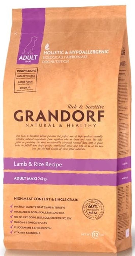 *GRANDORF DOG Lamb&amp;Rice MAXI (ягнёнок с рисом для собак крупных пород)  12 кг.