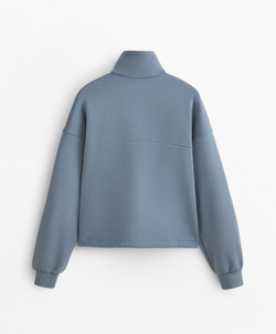 Oysho Толстовка с застежкой-молнией на половину длины с начесом из модала, стальной синий