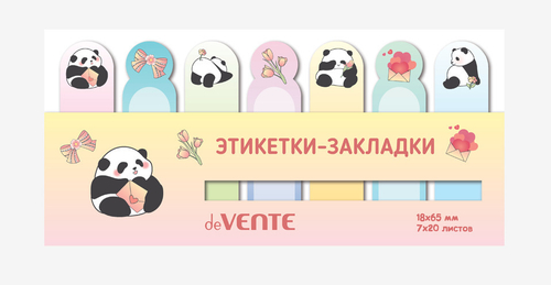Закладки самоклеющиеся бумажные 65*18 мм 7*20 шт. ДЕВЕНТЕ Панда (2011414)