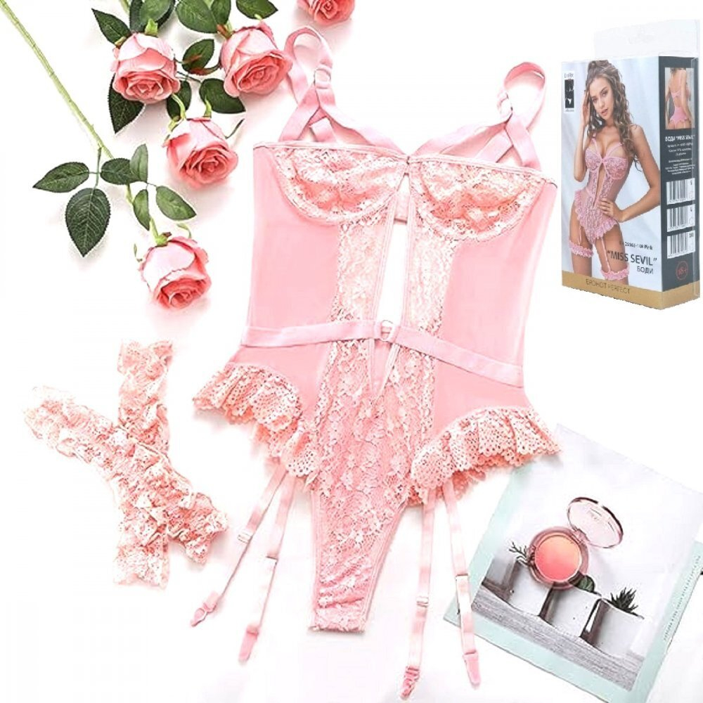 Боди корсет с кружевом Miss Sevil розовый L