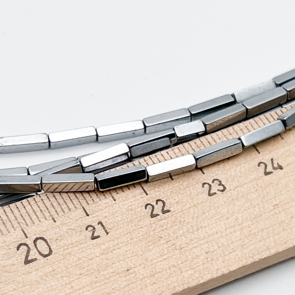 Гематит Брусок бусины (имитация), цвет серебристый, размер около 8*2 мм, цена за 23-24 шт (1/2 нити)