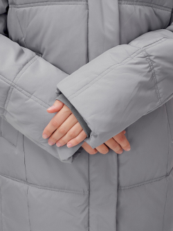 Пальто летучая мышь женское с капюшоном зимнее серого цвета 9619Sr